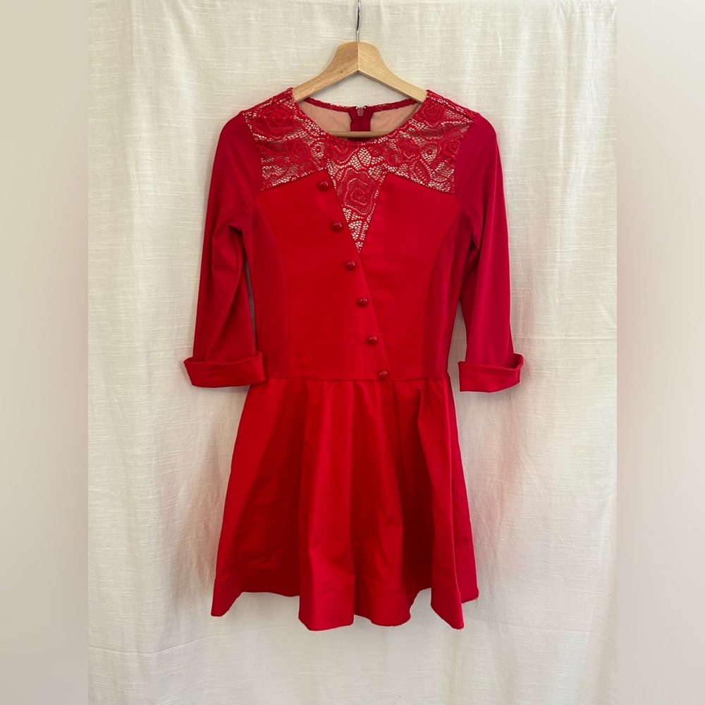 Wiseman Vintage Inspired Red Lace Yoke Fit-and-Flare Dress Costume